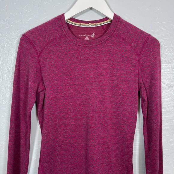 Smartwool Women M Pink Chevron Stripe Shirt Base Layer Merino Gorpcore Winter - Picture 3 of 8